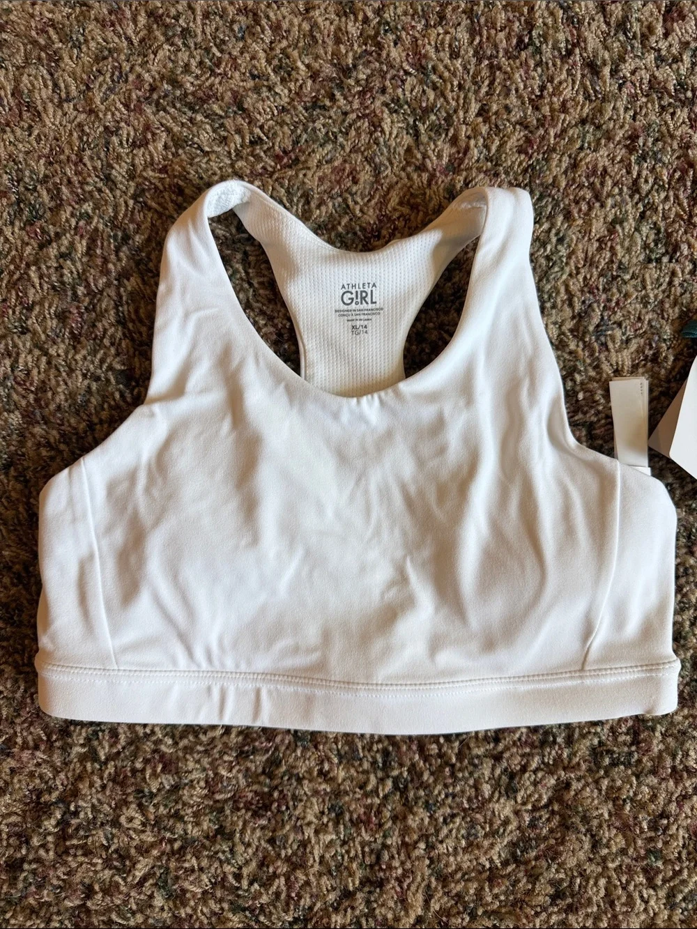 Athleta Girl White Textured Racerback Sports Bra